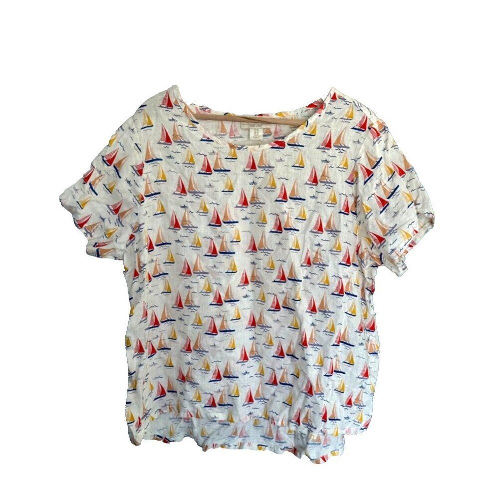 Cynthia Rowley Women's Linen Sailboat Boxy Tee 1X